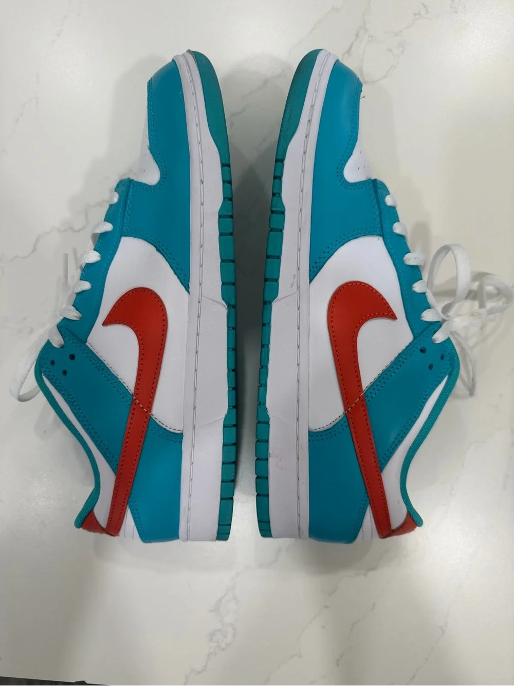 Nike Dunks Men’s Aqua, Orange & White Miami Dolphins Low-Top Sneakers, 12
